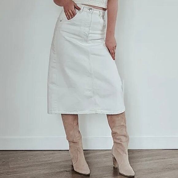 Joe's Jeans Raw Hem Denim Skirt Size 26 White Below Knee Midi Casual *flaw - Picture 1 of 14